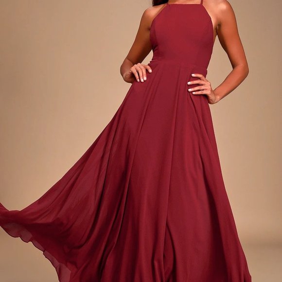 lulus red wine halter dress - Picture 1 of 4